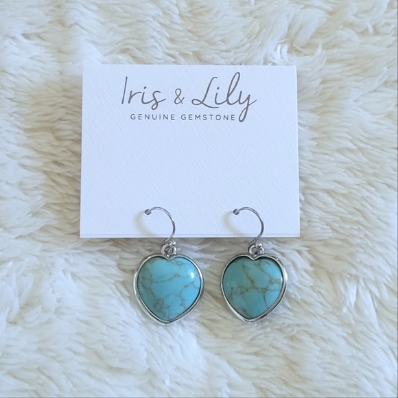 Iris & Lily Turquoise With Copper Veins Heart♥️ Drop⬇️ Earrings - Picture 8 of 15